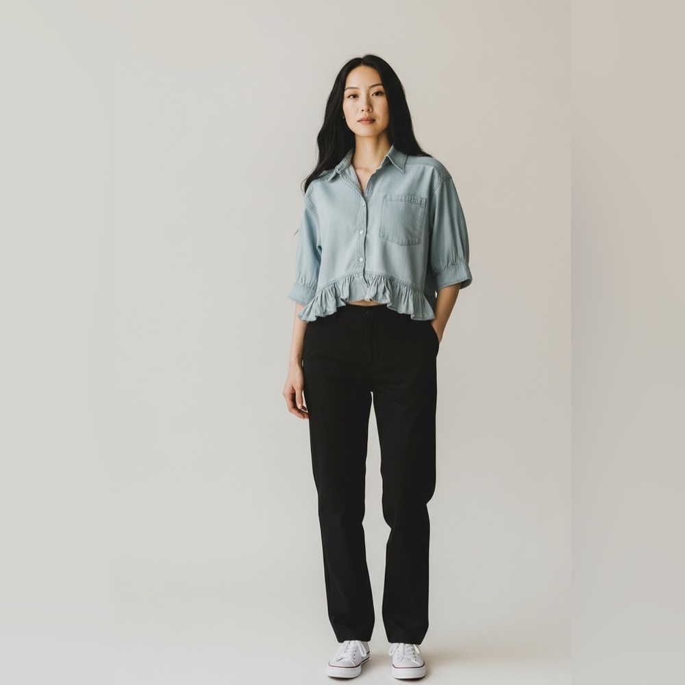 Free People Sky Blue Ruffled Blouse